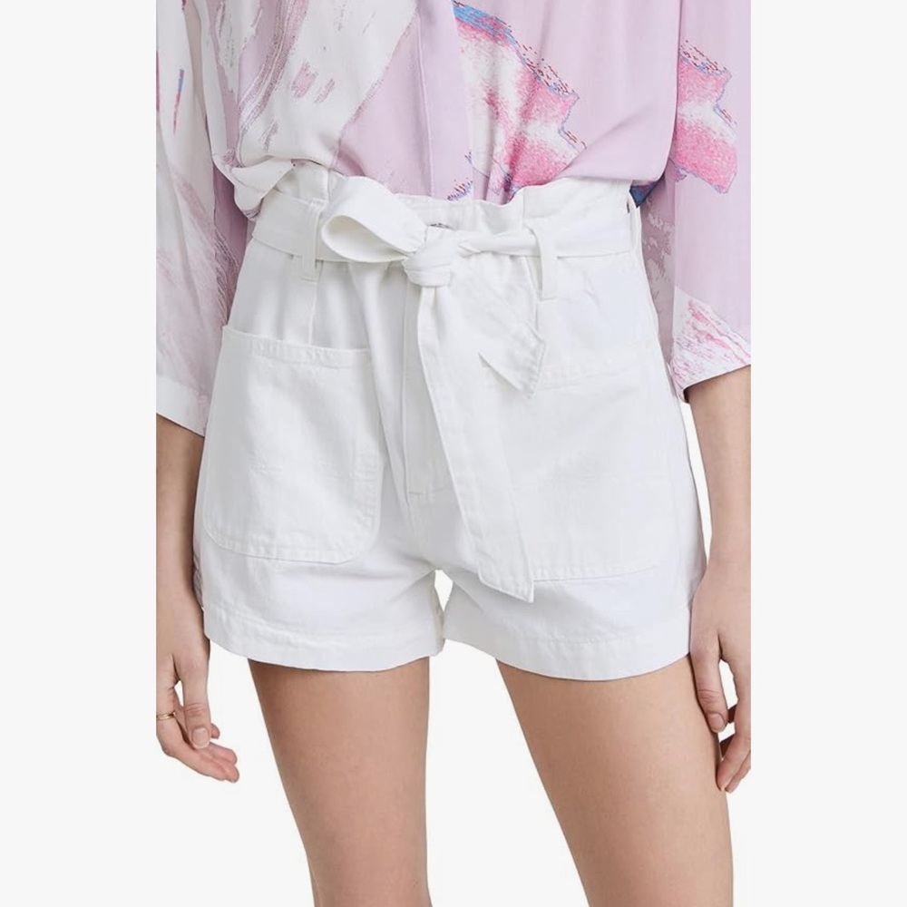 DL1961 Camile Paperbag Shorts, White Denim - Picture 2 of 15